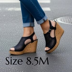 POP Slingback Crochet Woven Cork Heels Sandals Womens Size 8.5